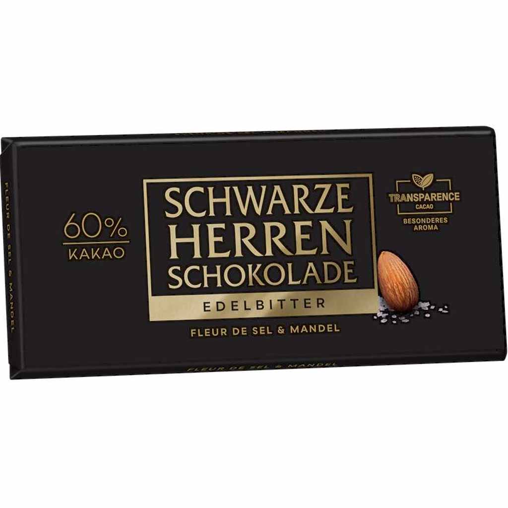 Schwarze Herrenschokolade Edelbitter Fleur de Sel & Mandel 100g MHD:19.8.24