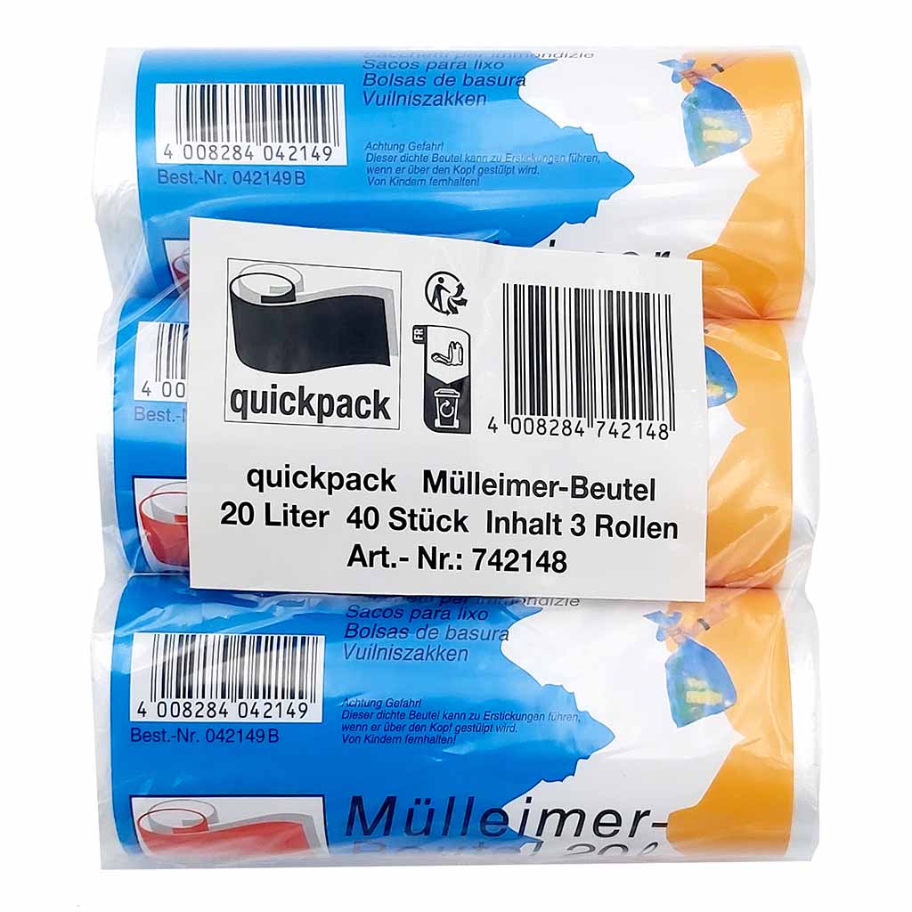 Quickpack Mülleimer Beutel 20 Liter 40 Stück x 3 =120 Stück (45x60cm)