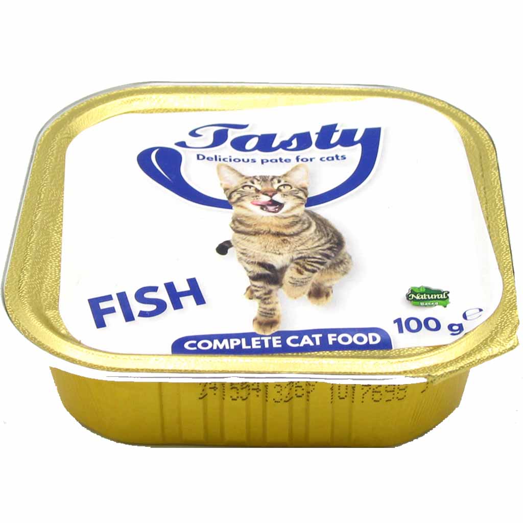 100g Schale Katzenfutter Tasty Fisch MHD:15.10.20