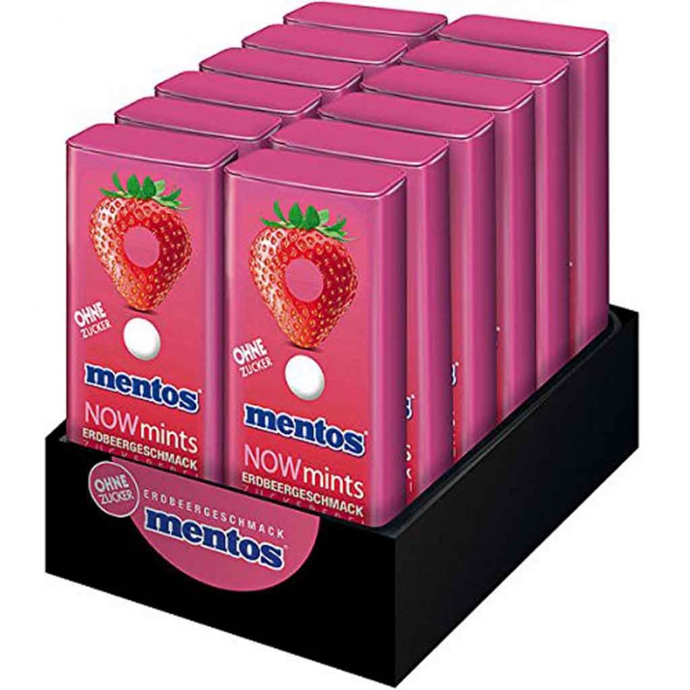 12x mentos Now Mints Erdbeergeschmack á 18g=216g MHD:4/19