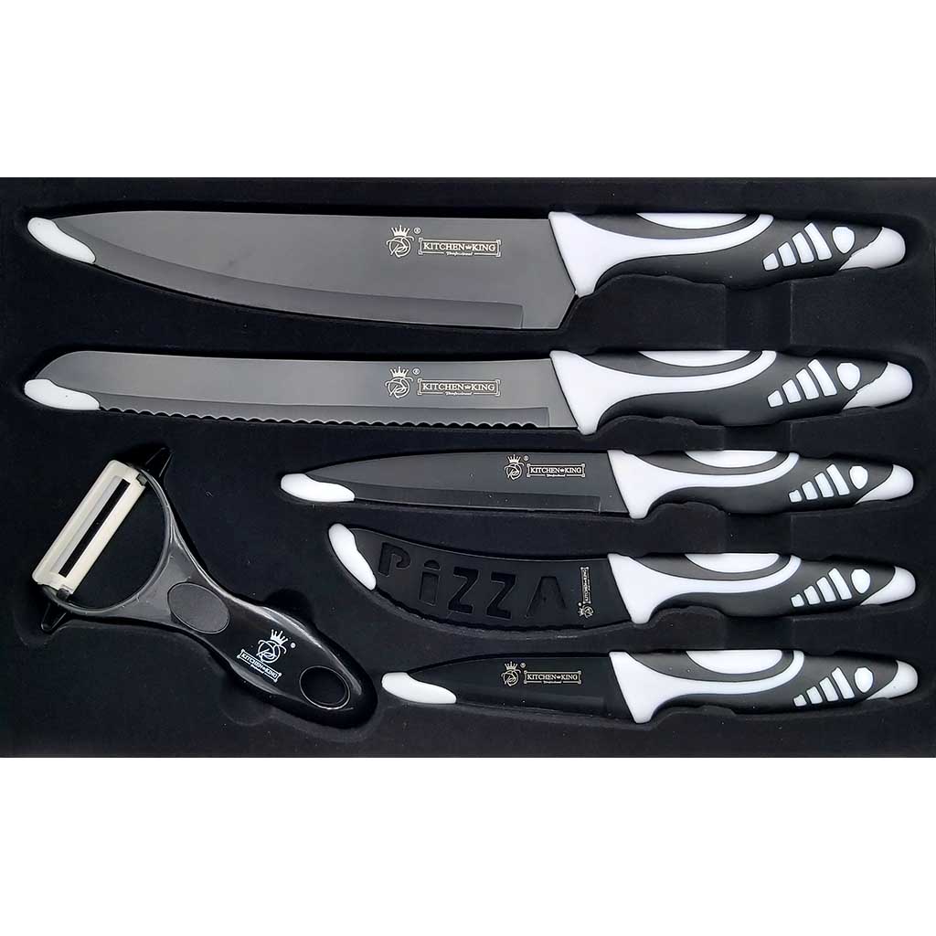 5 teiliges Messerset Premium Kitchen King plus Sparschäler gratis sw