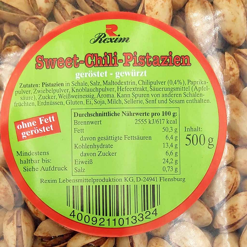 Rexim Sweet-Chili-Pistazien 500g geröstet -gewürzt GTIN 4009211013324