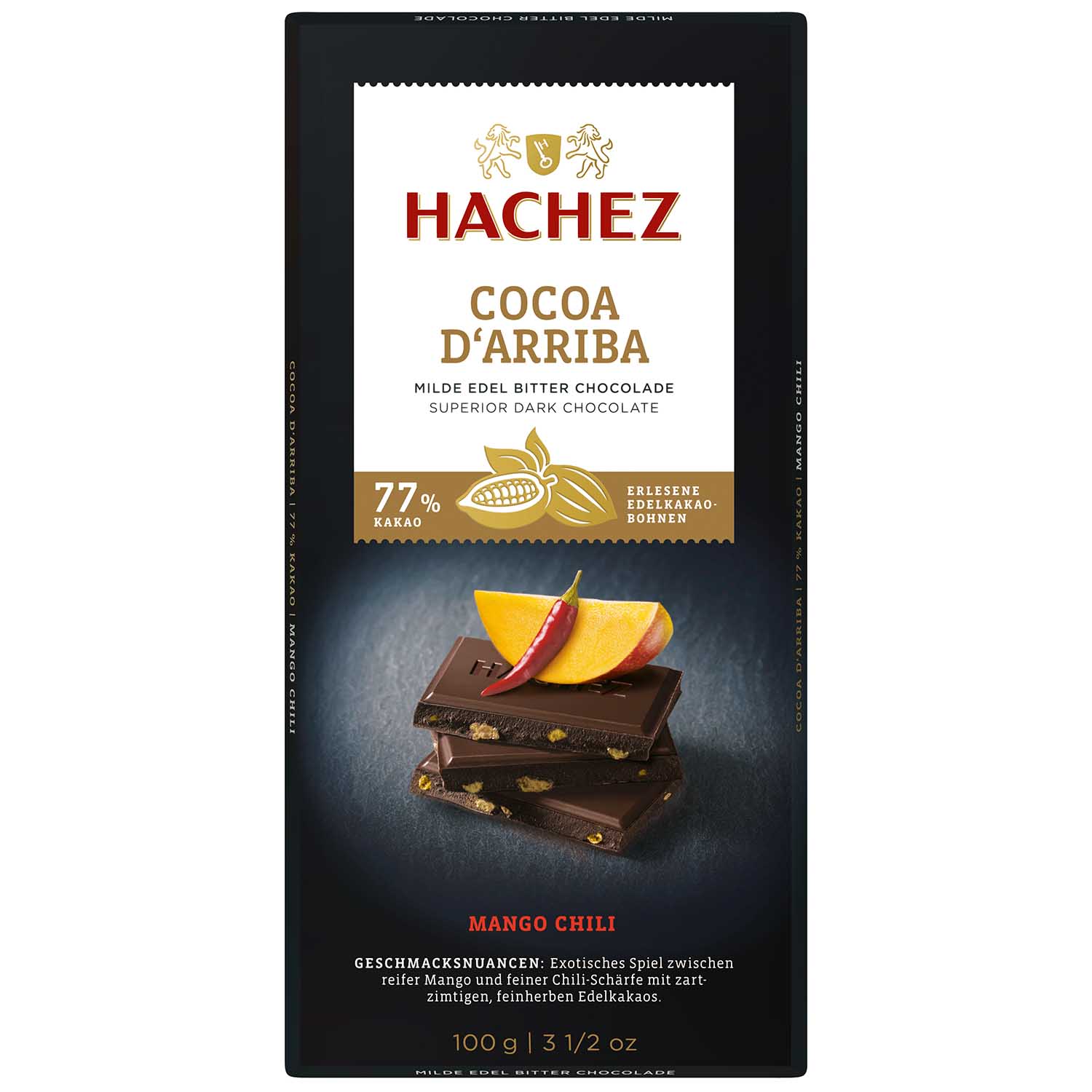 Hachez Tafelschokolade Cocoa d'Arriba Mango Chili 77% Kakao 100g MHD:2.9.25