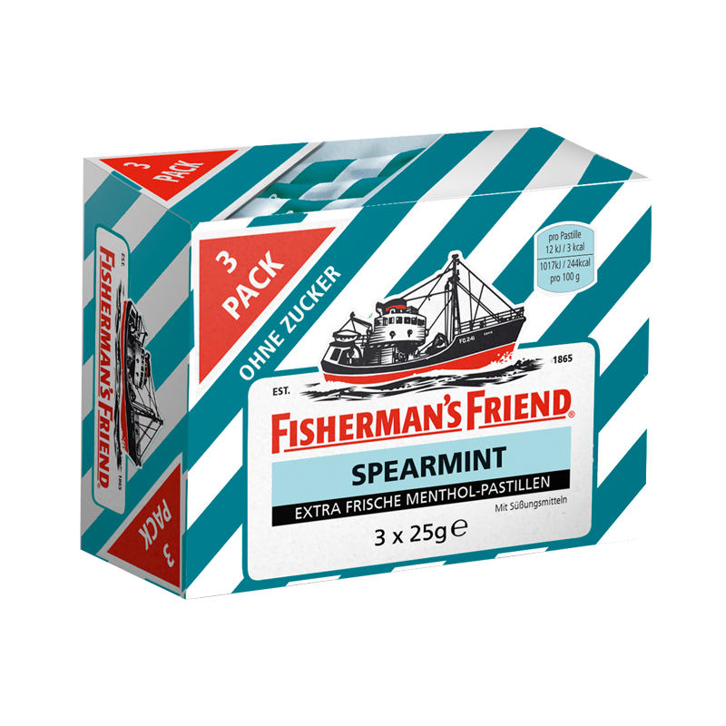 Fishermans Friend Spearmint ohne Zucker 3er Pack MHD:31.12.23