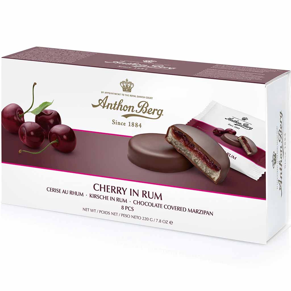 Anthon Berg schokoliertes Marzipan Cherry in Rum 220g MHD:9.4.25