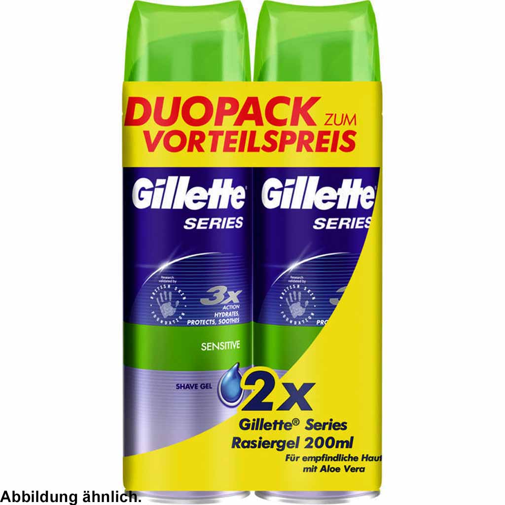 2x Gillette Series Sensitive Skin Rasier-Gel á 200ml=400ml MHD:2/22