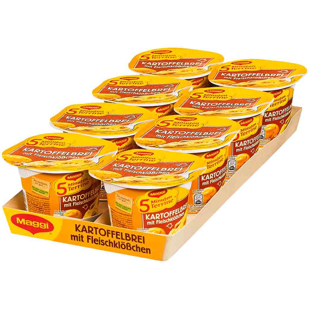 8x Maggi 5 Minuten Terrine Kartoffelbrei mit Fleischklößchen á 46g=368g MHD:30.7.25