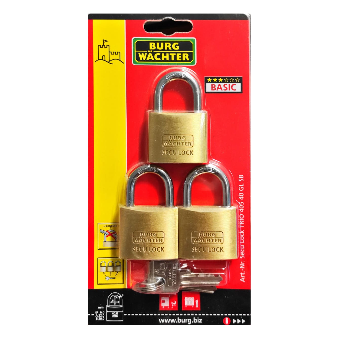 Burg Wächter Vorhängeschloss Set Trio 405 40 GL SB
