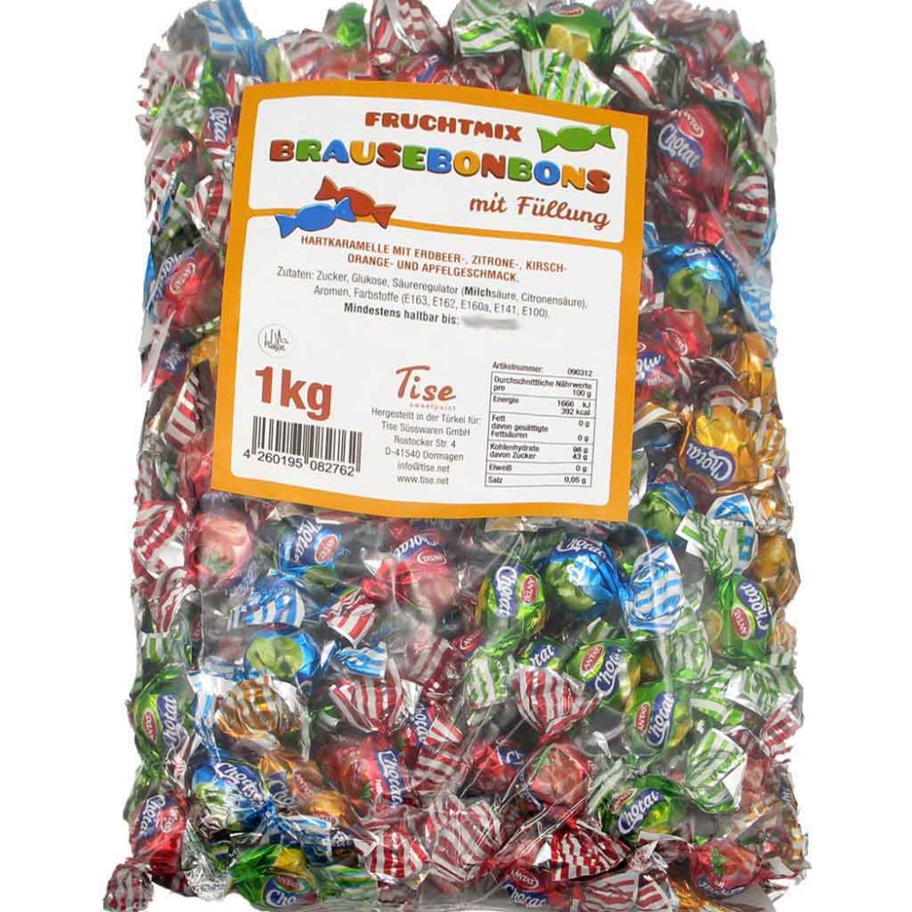 1kg Mini Brausebonbons Fruchtmix mit Füllung MHD:18.9.22