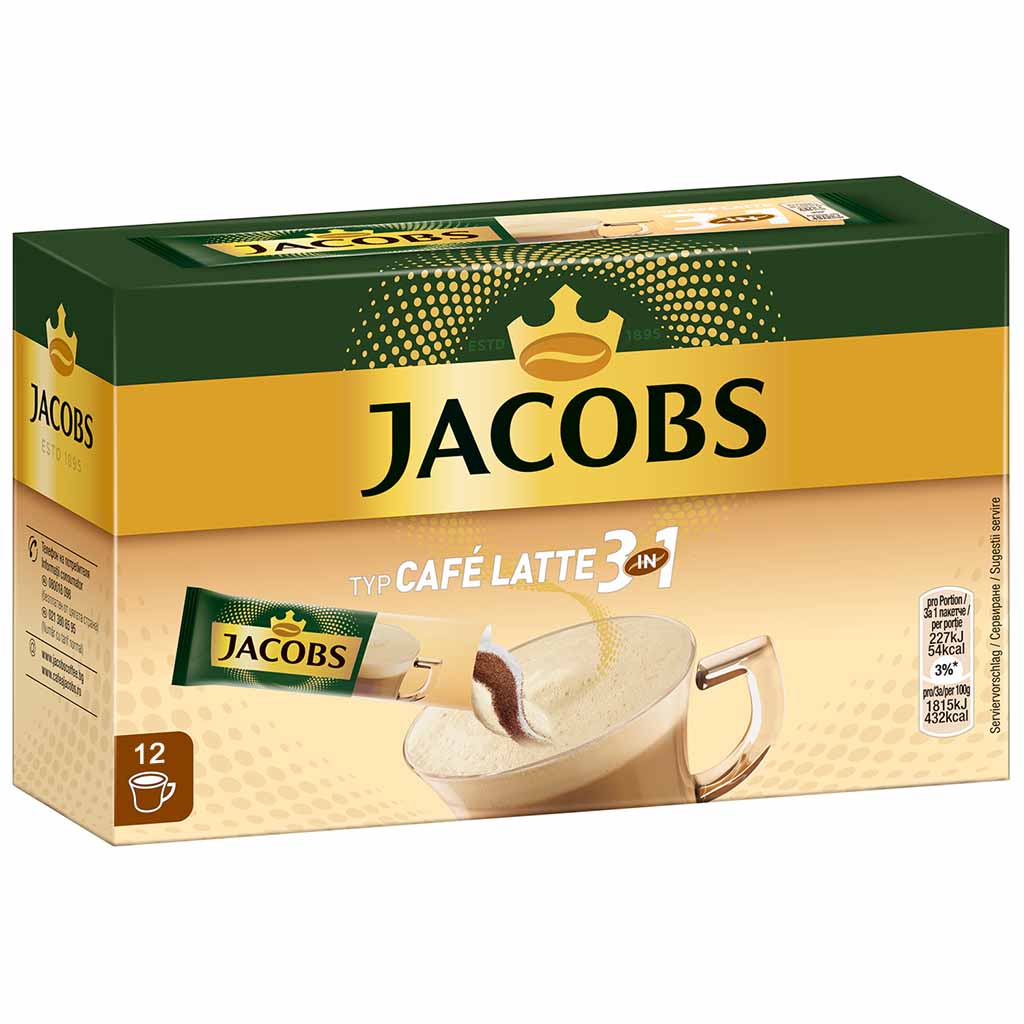 Jacobs Sticks 3 in1 Café Latte 12x12,5g=150g MHD:30.1.23