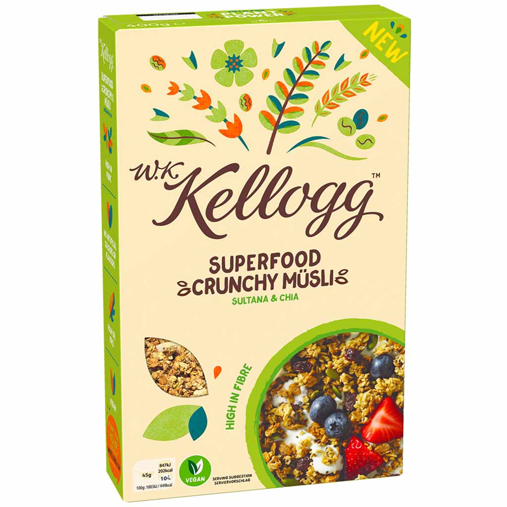 5x Kelloggs Superfood Crunchy Müsli Sultana & Chia á 400g=2kg MHD:19.7.20