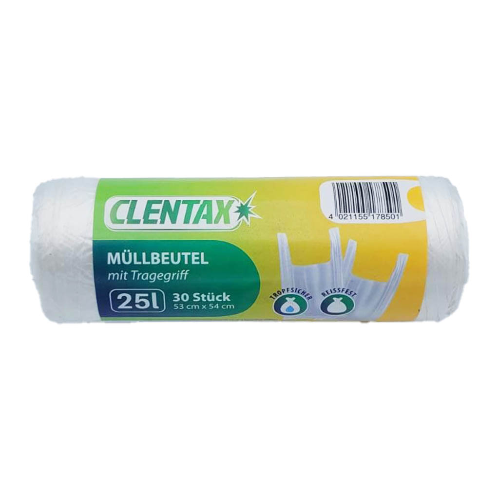 Clentax Müllbeutel mit Tragegriff  25 liter 30 Stück 53m x 54cm